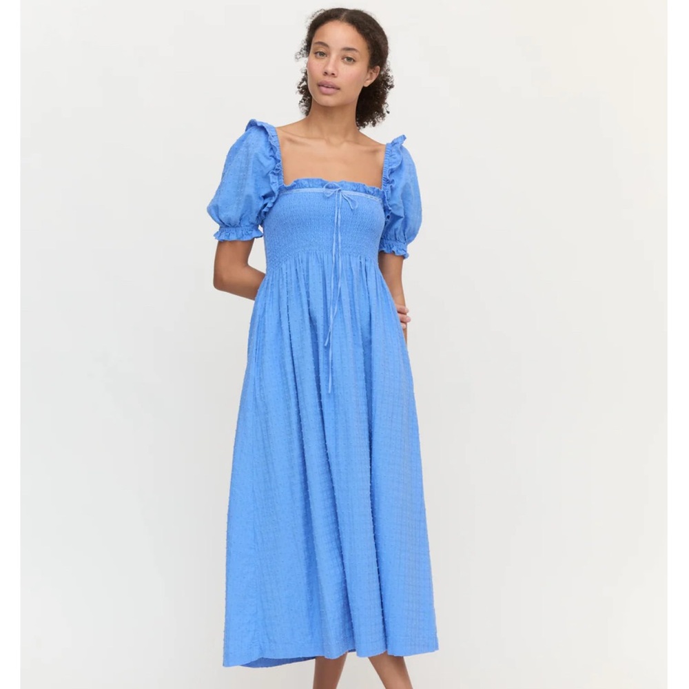 Hill House Scarlett Nap Dress Hydrangea Blue Textured Clip Dot Dress